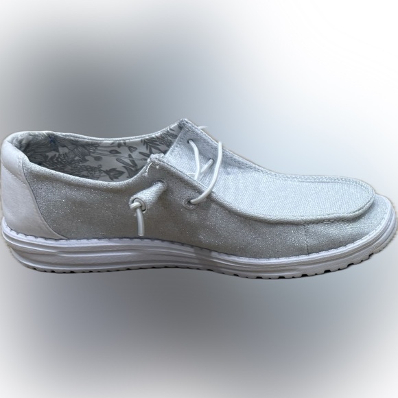 Hey Dude Wendy Stretch Sparkling White Shoes Women’s Size 8 - Picture 7 of 8